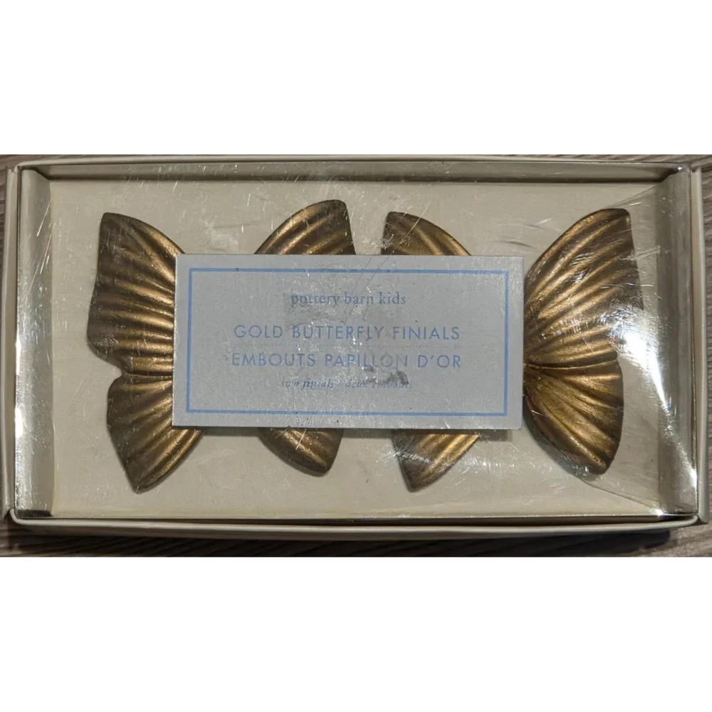 Pottery Barn Kids Gold Butterfly Finials Set of 2 Curtain Rod Ends New